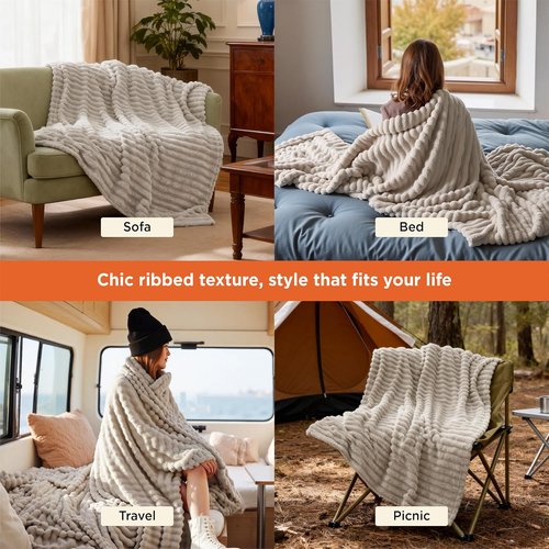 Bedsure GentleSoft Twin Blanket - Cozy Fleece Throw for Women & Girls, Beige, 60x80 Inches